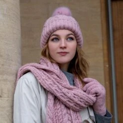 Women’s Cable Knit Scarf With Marl Yarn 17 Women’s Cable Knit Scarf With Marl Yarn -Dents Luxury Accessories Sales womens cable knit scarf hat powder pink