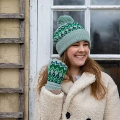 Women’s Jacquard Fair Isle Knitted Bobble Hat 11 Women’s Jacquard Fair Isle Knitted Bobble Hat -Dents Luxury Accessories Sales womens fair isle knitted bobble hat emerald green