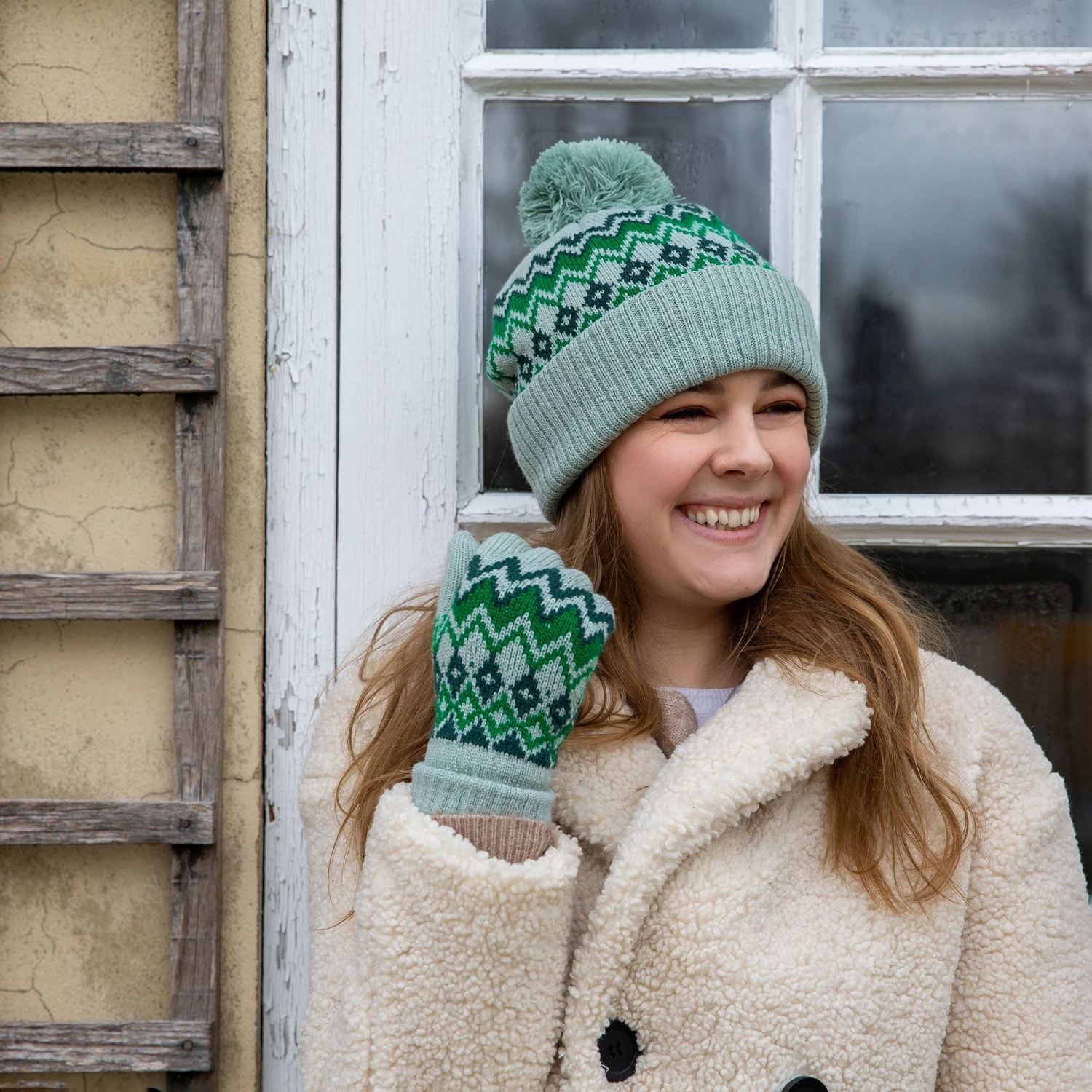 Women’s Jacquard Fair Isle Knitted Bobble Hat 6 Women’s Jacquard Fair Isle Knitted Bobble Hat - Image 6
