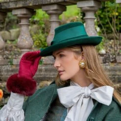 Women's Touchscreen Velour-Lined Faux Suede Gloves With Faux Fur Cuffs -Dents Luxury Accessories Sales womens faux suede gloves in berry 2