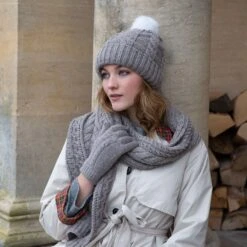 Women’s Cable Knit Scarf With Marl Yarn 15 Women’s Cable Knit Scarf With Marl Yarn -Dents Luxury Accessories Sales womens knitted gloves scarf hat in oatmeal