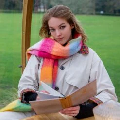 Women’s Large-Checked Blanket Scarf With Tassels -Dents Luxury Accessories Sales womens large check blanket scarf clementine berry