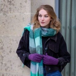 Women’s Large-Checked Blanket Scarf With Tassels -Dents Luxury Accessories Sales womens large check blanket scarf emerald green