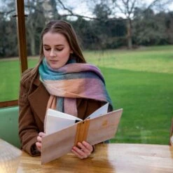 Women’s Large-Checked Blanket Scarf With Tassels -Dents Luxury Accessories Sales womens large checked blanket scarf