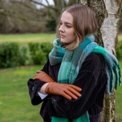 Women’s Touchscreen Three-Point Cashmere-Lined Leather Gloves -Dents Luxury Accessories Sales womens leather cashmere lined gloves cognac