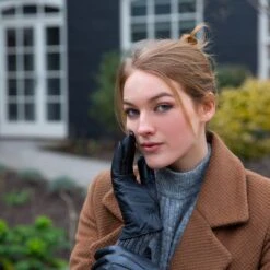 Women’s Three-Point Wool Blend-Lined Leather Gloves With Knitted Cuffs -Dents Luxury Accessories Sales womens leather gloves knitted cuffs black