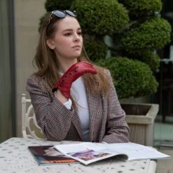 Women’s Wool-Lined Leather Gloves With Buttons And Piping -Dents Luxury Accessories Sales womens leather gloves with buttons berry