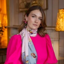 Women’s Butterflies And Buckles Print Silk-Like Lightweight Scarf -Dents Luxury Accessories Sales womens lightweight scarf with butterflies and buckles grey