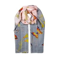 Women’s Butterflies And Buckles Print Silk-Like Lightweight Scarf -Dents Luxury Accessories Sales womens lightweight scarf with butterflies buckles grey