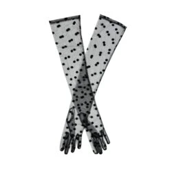Women’s Long Opera Spotty Tulle Gloves -Dents Luxury Accessories Sales womens long opera spotty tulle gloves black
