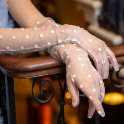 Women’s Long Opera Spotty Tulle Gloves -Dents Luxury Accessories Sales womens long opera spotty tulle gloves ivory 2