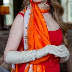 Women’s Nautical Print Silk-Like Lightweight Scarf With Border -Dents Luxury Accessories Sales womens nautical scarf orange long leather gloves ivory 2