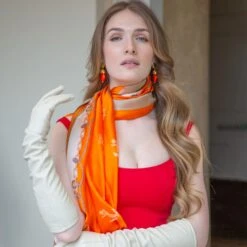 Women’s Nautical Print Silk-Like Lightweight Scarf With Border -Dents Luxury Accessories Sales womens nautical scarf orange long leather gloves ivory