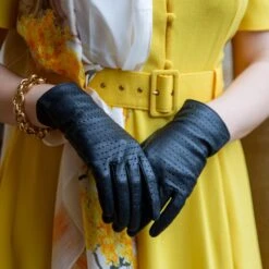 Women’s Perforated Leather Gloves -Dents Luxury Accessories Sales womens perforated leather gloves black 100a38e3 4c76 4690 bf07 1d76bb0e4940