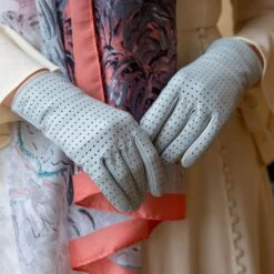 Women’s Perforated Leather Gloves -Dents Luxury Accessories Sales womens perforated leather gloves silver 2