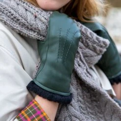 Women’s Three-Point Faux Fur-Lined Leather Mittens 24 Women’s Three-Point Faux Fur-Lined Leather Mittens -Dents Luxury Accessories Sales womens sage leather mittens