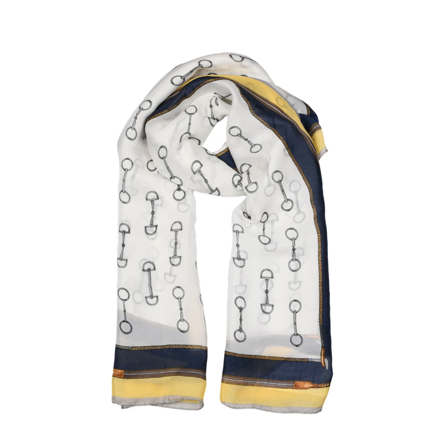 Women’s Chain Print Silk-Like Lightweight Scarf With Border 1 Women’s Chain Print Silk-Like Lightweight Scarf With Border