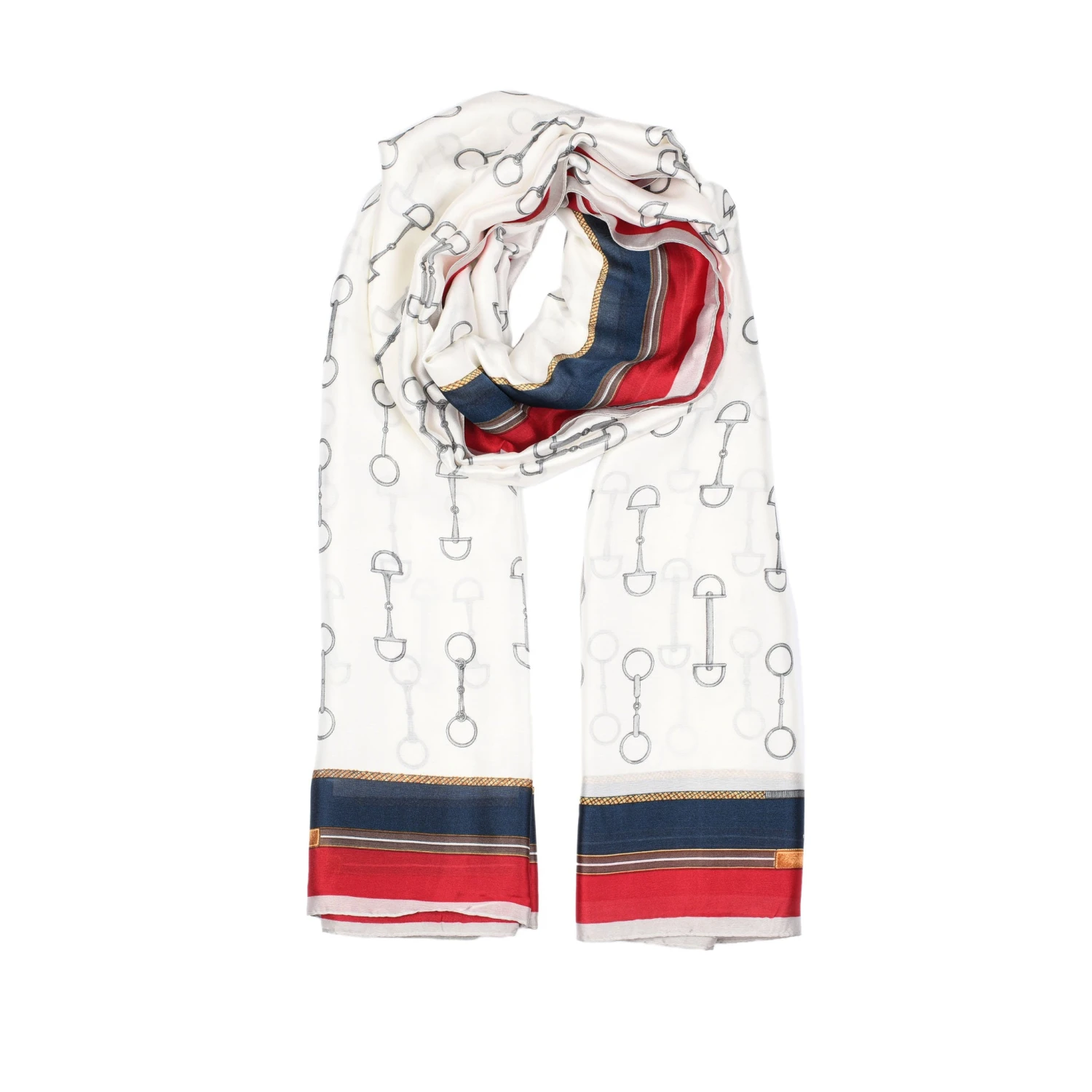 Women’s Chain Print Silk-Like Lightweight Scarf With Border 2 Women’s Chain Print Silk-Like Lightweight Scarf With Border - Image 2