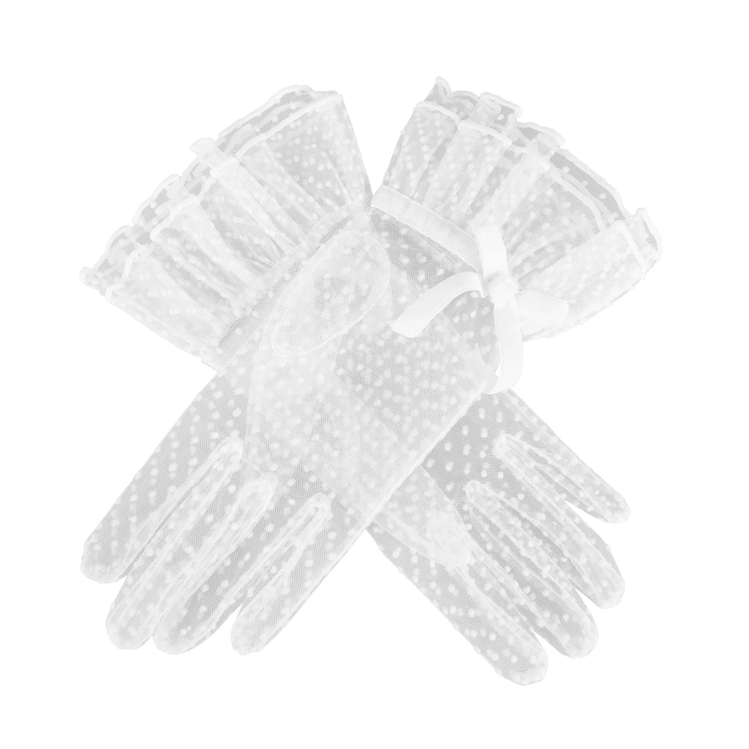 Women’s Spotty Tulle Gloves With Double Cuff And Bow 2 Women’s Spotty Tulle Gloves With Double Cuff And Bow - Image 2