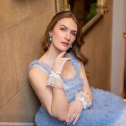 Women’s Spotty Tulle Gloves With Double Cuff And Bow 6 Women’s Spotty Tulle Gloves With Double Cuff And Bow -Dents Luxury Accessories Sales womens spotty tulle gloves double cuff ivory