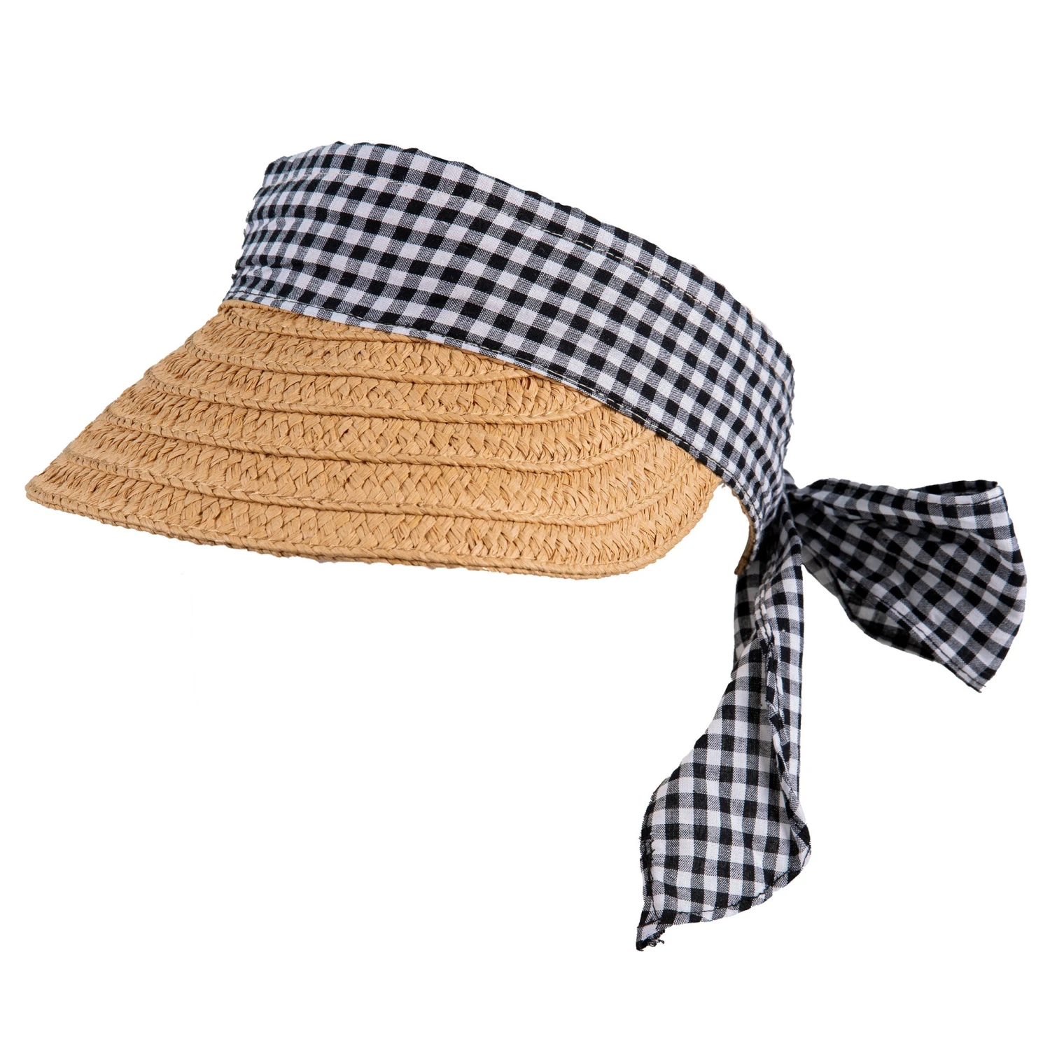 Women’s Straw Sun Visor With Gingham Ribbon Band And Tie 2 Women’s Straw Sun Visor With Gingham Ribbon Band And Tie - Image 2