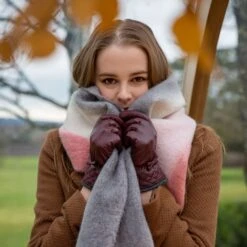 Women’s Stripe Blanket Scarf With Tassels -Dents Luxury Accessories Sales womens stripe blanket scarf pink grey