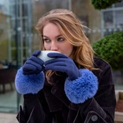 Women's Touchscreen Velour-Lined Faux Suede Gloves With Faux Fur Cuffs -Dents Luxury Accessories Sales womens touchscreen faux suede blue gloves
