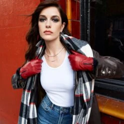 Women’s Touchscreen Faux Fur-Lined Leather Gloves With Zip -Dents Luxury Accessories Sales womens touchscreen leather gloves red