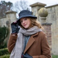 Women’s Herringbone Scarf With Tassels -Dents Luxury Accessories Sales womens waxed cotton bucket hat navy aaa538f7 53ec 4ea1 a75e 6ff5555828d7